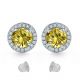 Citrine Gem Stone Stud Halo Screw Back Round Earring 14k Gold