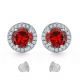 Garnet Gem Stone Stud Halo Screw Back Round Earring 14k Gold