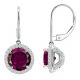 Alexandrite Round CZ Lever Back Halo Dangling 14K Gold Earrings