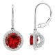 Garnet Round CZ Lever Back Halo Dangling 14K Gold Earrings