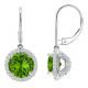 Peridot Round CZ Lever Back Halo Dangling 14K Gold Earrings