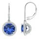 Sapphire Round CZ Lever Back Halo Dangling 14K Gold Earrings