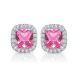 Pink Topaz Birthstone Gem Stud Halo Solitaire Cushion Earrings