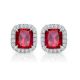 Ruby Birthstone Gem Stud Halo Solitaire Cushion Earrings