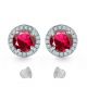 Ruby Gem Stone Stud Halo Screw Back Round Earrings 14k Gold