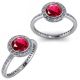 Ruby Birth GemStone Halo Solitaire Fine Ring 14K Gold