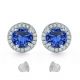 4.5M Sapphire Gem Stone Stud Halo Screw Back Round Earring 14k Gold