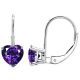 Amethyst 7mm Heart CZ Lever Back Dangling 14K Gold Earrings