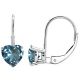 Aquamarine 7mm Heart CZ Lever Back Dangling 14K Gold Earrings