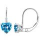 Blue Topaz  7mm Heart CZ Lever Back Dangling 14K Gold Earrings