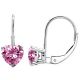 Pink Topaz 7mm Heart CZ Lever Back Dangling 14K Gold Earrings