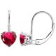 Ruby 7mm Heart CZ Lever Back Dangling 14K Gold Earrings