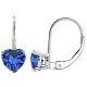 Sapphire 7mm Heart CZ Lever Back Dangling 14K Gold Earrings