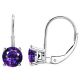 Amethyst 6mm Round CZ Lever Back Dangling 14K Gold Earrings