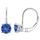 Sapphire 6mm Round CZ Lever Back Dangling 14K Gold Earrings