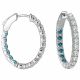 G-H And Blue Diamond Hoop Huggies Eternity 14K Gold Earring