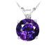 Round Diamond Amethyst Birthstone Pendant Necklace 14K Gold