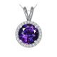 Round CZ Amethyst Birth Gem Stone Halo Pendant Necklace 18