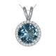 Round CZ Aquamarine Birth Gem Stone Halo Pendant Necklace 18