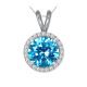 Round CZ Blue Topaz Birth Gem Stone Halo Pendant Necklace 18