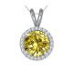 Round CZ Citrine Birth Gem Stone Halo Pendant Necklace 18