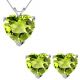 CZ Heart CZ Peridot Birthstone Gemstone Pendant Earring Set 14K Gold