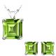 Princess CZ Peridot Birthstone Pendant Earring Set 14K White Yellow Gold