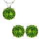 Round CZ Peridot Gem Birthstone Pendant Earring Set 14K Gold