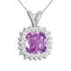 Cushion Amethyst  I1 Diamond Flower Pendant 14K Gold