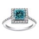 Blue Princess Diamond Halo Engagement Wedding Bridal Ring 14K Gold