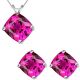 Cushion CZ Pink Topaz Birthstone Pendant Earring Set 14K Gold