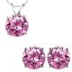 Round CZ Pink Topaz Gemstone Pendant Earring Set 14K Gold