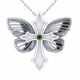 0.06 Carat Green Diamond Cross Butterfly Pendant Chain 14K Gold