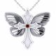 0.06 Carat Red Diamond Cross Butterfly Pendant Chain 14K Gold