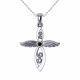 0.03 Carat Black Diamond Cross with Wings Pendant Chain 14K Gold