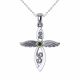 0.03 Carat Green Diamond Cross with Wings Pendant Chain 14K Gold