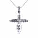 0.03 Carat Fancy Real Diamond Cross with Wings Pendant + Chain 14K Gold