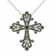 0.5 Carat Green Diamond Byzantine Cross Pendant Chain 14K Gold