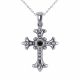 0.07 Carat Black Diamond Gothic Cross Pendant Chain 14K Gold