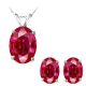 Oval CZ Ruby Birthstone Gemstone Pendant Earring Set 14K Gold