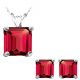 Princess CZ Ruby Birthstone Gemstone Pendant Earring Set 14KWhite YellowGold