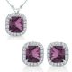 6mm Cushion Cut Alexandrite Gem Birth stone Halo Pendant Earring Set