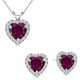 Heart CZ Alexandrite Gem stone Halo Pendant Earring Set Sterling