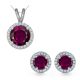 Round CZ Alexandrite Gem stone Halo Pendant Earring Set Sterling