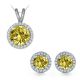 Round CZ Citrine Gem Birth stone Halo Pendant Earring Set Sterling