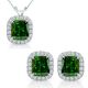 6mm Cushion Cut Emerald Gem Birth stone Halo Pendant Earring Set