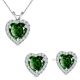 Heart CZ Emerald Gem Birth stone Halo Pendant Earring Set Sterling