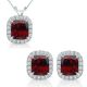 6mm Cushion Cut Garnet Gem Birth stone Halo Pendant Earring Set