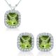 6mm Cushion Cut Peridot Gem Birth stone Halo Pendant Earring Set