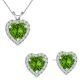 Heart CZ Peridot Gem Birth stone Halo Pendant Earring Set Sterling